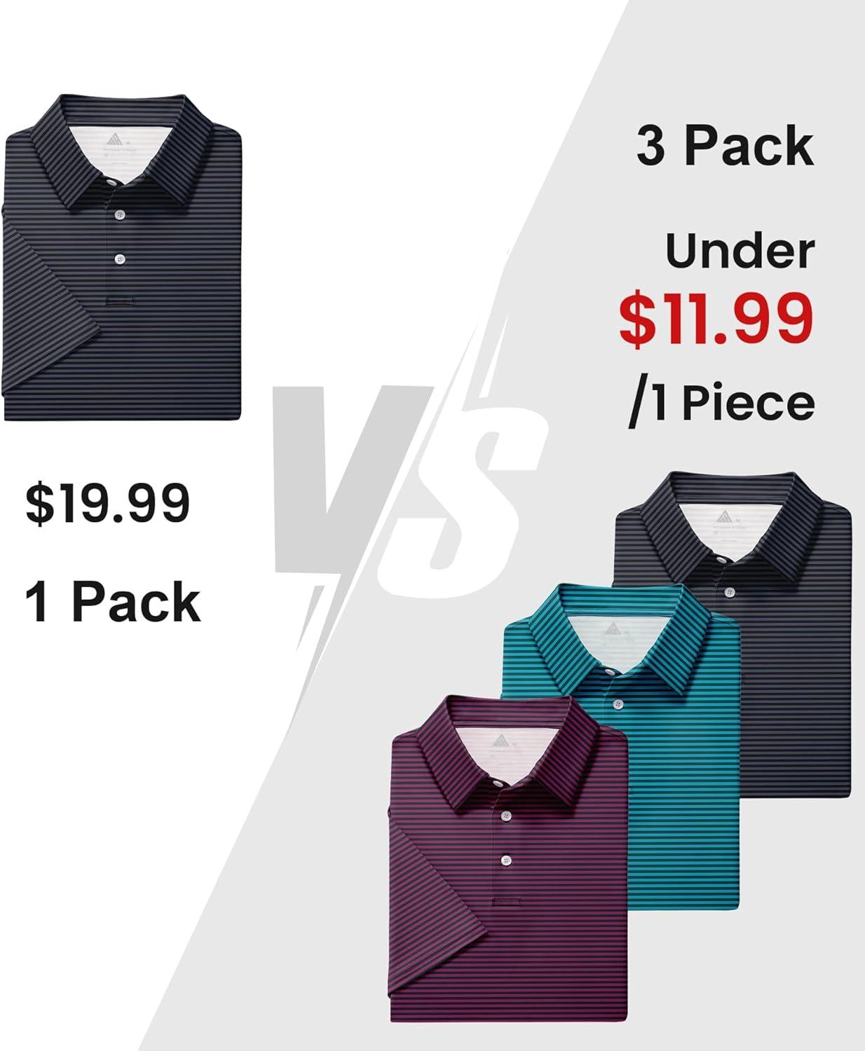 imageZITY 3 Pack Golf Shirts for Men Short Sleeve UPF 50 Performance Moisture Wicking Casual Striped Collared Polo ShirtsRose RedDark Blue GreenBlack
