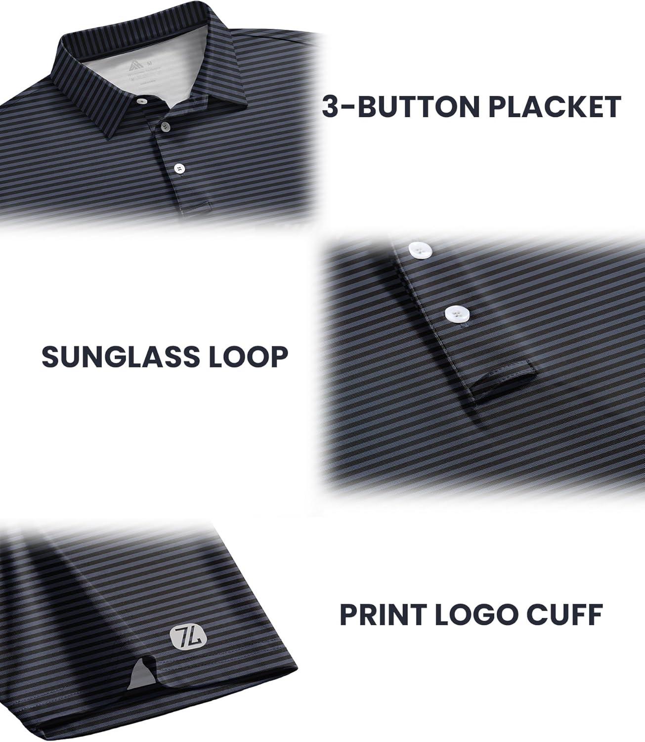 imageZITY 3 Pack Golf Shirts for Men Short Sleeve UPF 50 Performance Moisture Wicking Casual Striped Collared Polo ShirtsRose RedDark Blue GreenBlack