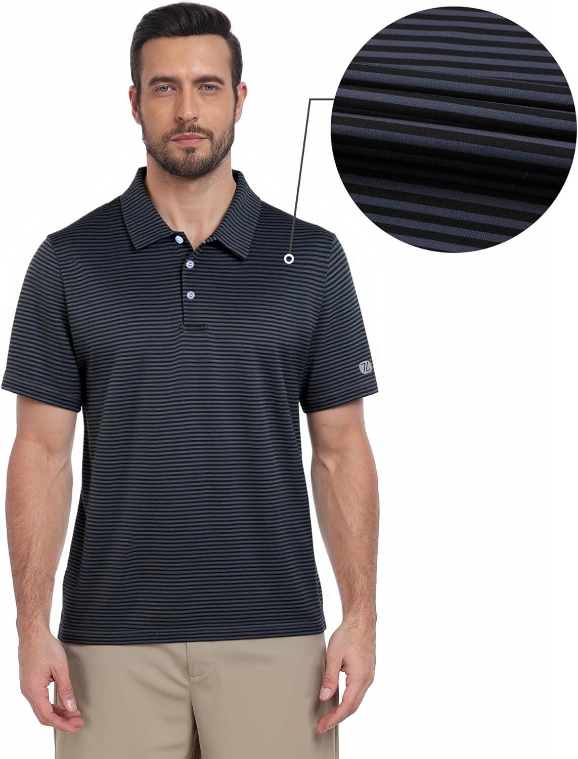 imageZITY 3 Pack Golf Shirts for Men Short Sleeve UPF 50 Performance Moisture Wicking Casual Striped Collared Polo ShirtsRose RedDark Blue GreenBlack