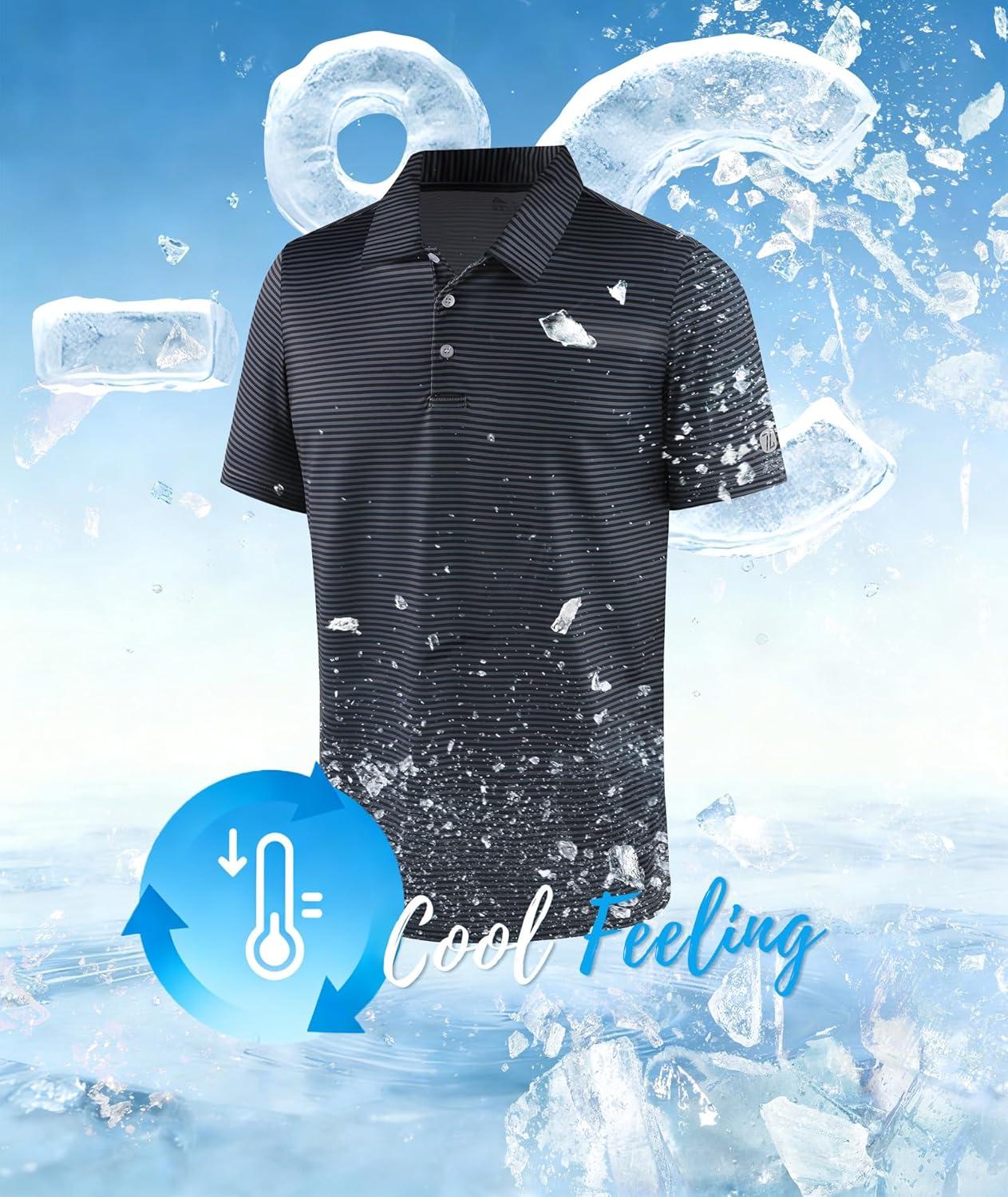 imageZITY 3 Pack Golf Shirts for Men Short Sleeve UPF 50 Performance Moisture Wicking Casual Striped Collared Polo ShirtsRose RedDark Blue GreenBlack