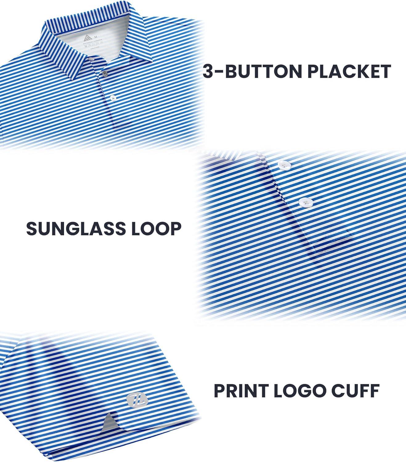 imageZITY 3 Pack Golf Shirts for Men Short Sleeve UPF 50 Performance Moisture Wicking Casual Striped Collared Polo ShirtsWhite BluePurpleBlue Green