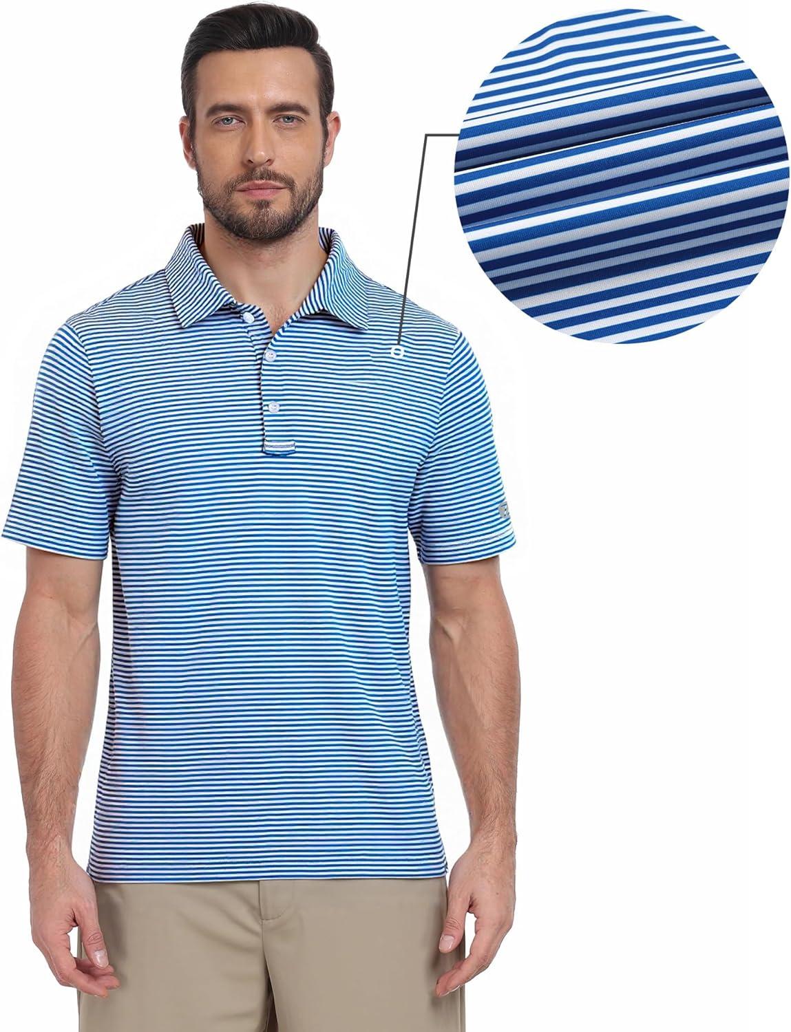 imageZITY 3 Pack Golf Shirts for Men Short Sleeve UPF 50 Performance Moisture Wicking Casual Striped Collared Polo ShirtsWhite BluePurpleBlue Green