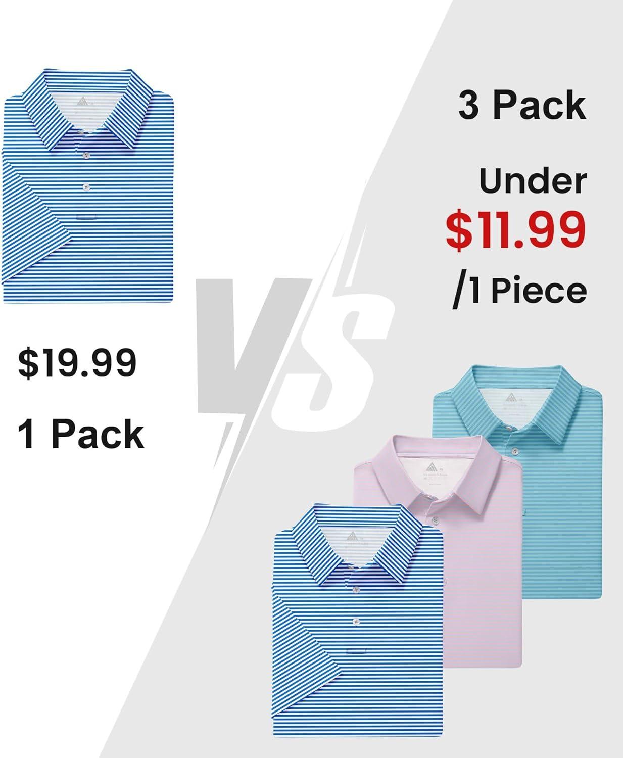 imageZITY 3 Pack Golf Shirts for Men Short Sleeve UPF 50 Performance Moisture Wicking Casual Striped Collared Polo ShirtsWhite BluePurpleBlue Green