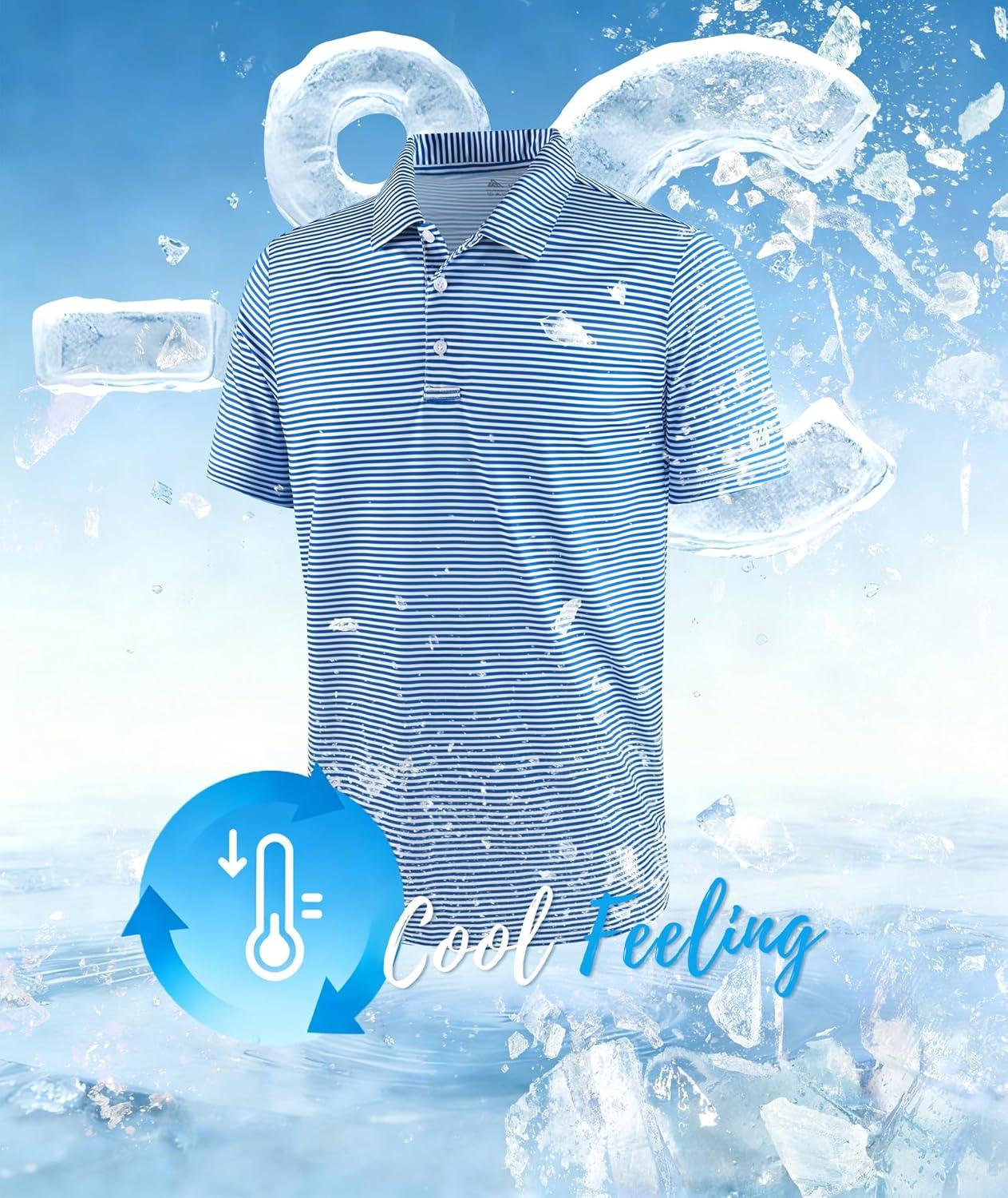imageZITY 3 Pack Golf Shirts for Men Short Sleeve UPF 50 Performance Moisture Wicking Casual Striped Collared Polo ShirtsWhite BluePurpleBlue Green