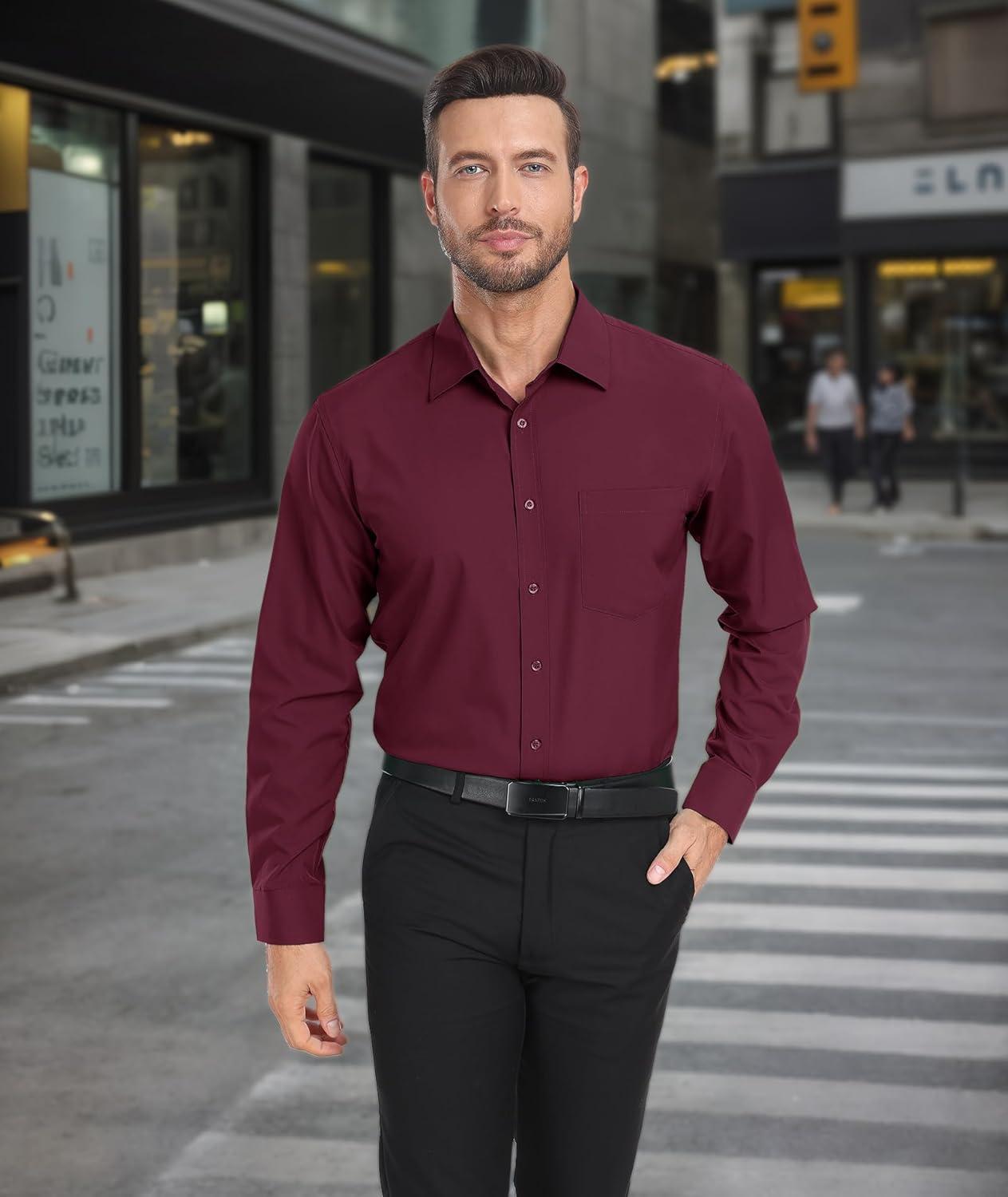 imageZITY 3 Pack Mens Dress Shirts Solid Long Sleeve Business Casual Button Down ShirtsBlack White Burgundy