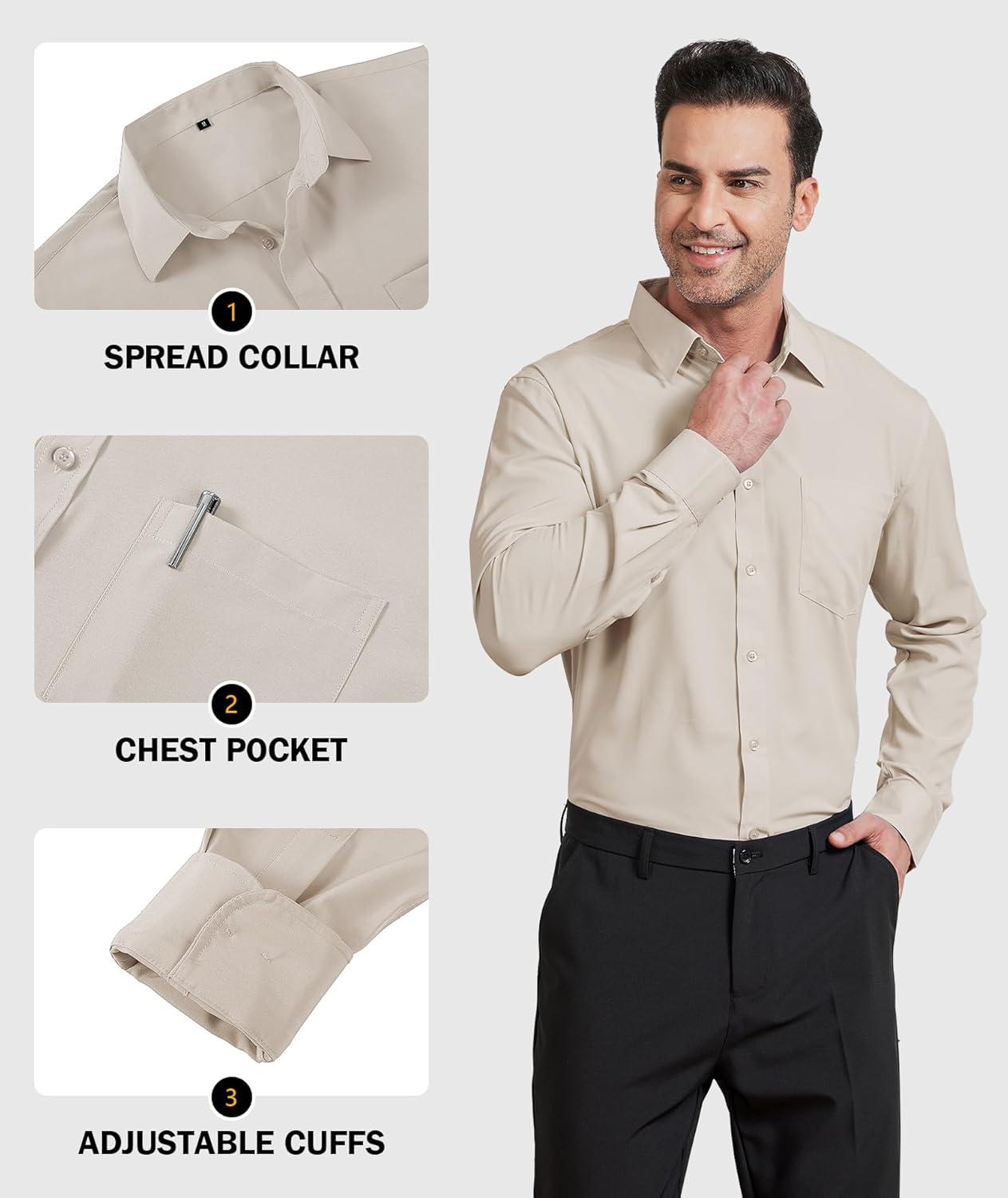 imageZITY 3 Pack Mens Dress Shirts Solid Long Sleeve Business Casual Button Down ShirtsLight Khakicyandark Green