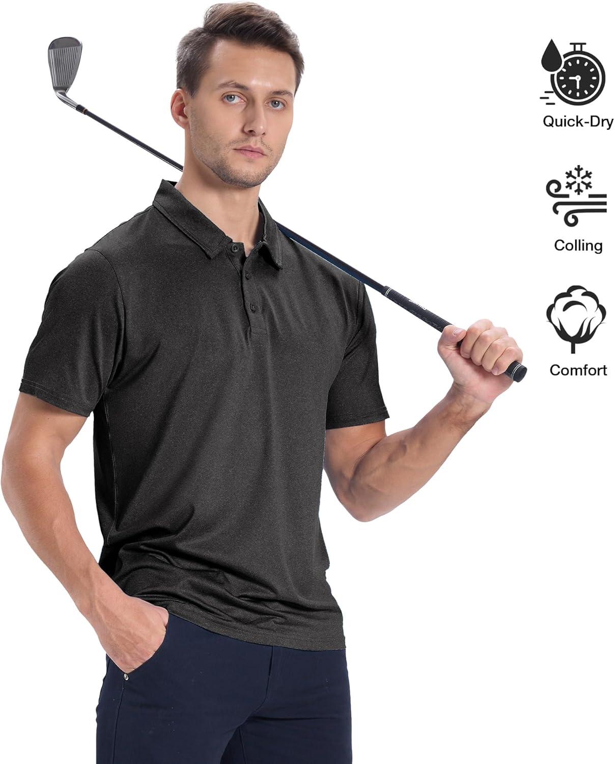 imageZITY 3 Pack Mens Polo Shirts Short Sleeve Golf Polo Moisture Wicking Performance Collared Casual Tennis Athletic TShirtBlackGreyBlue