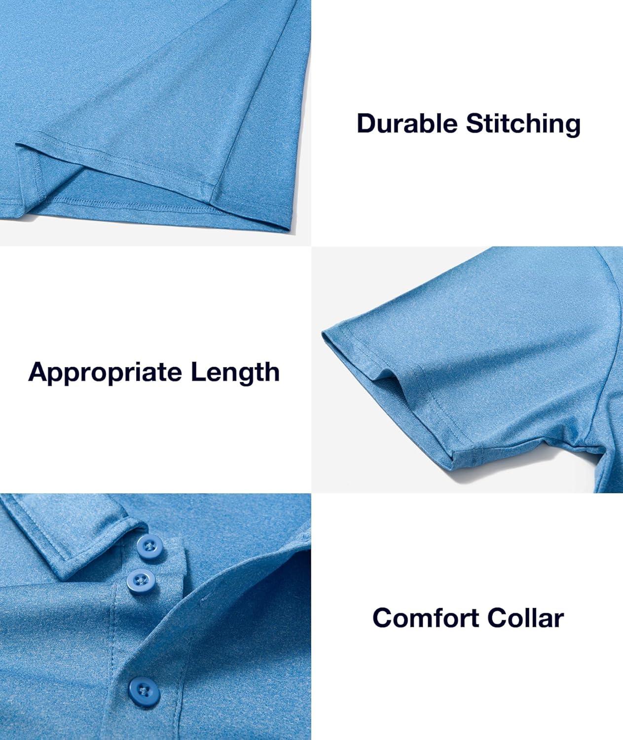 imageZITY 3 Pack Mens Polo Shirts Short Sleeve Golf Polo Moisture Wicking Performance Collared Casual Tennis Athletic TShirtIndigoTibetanSky Blue