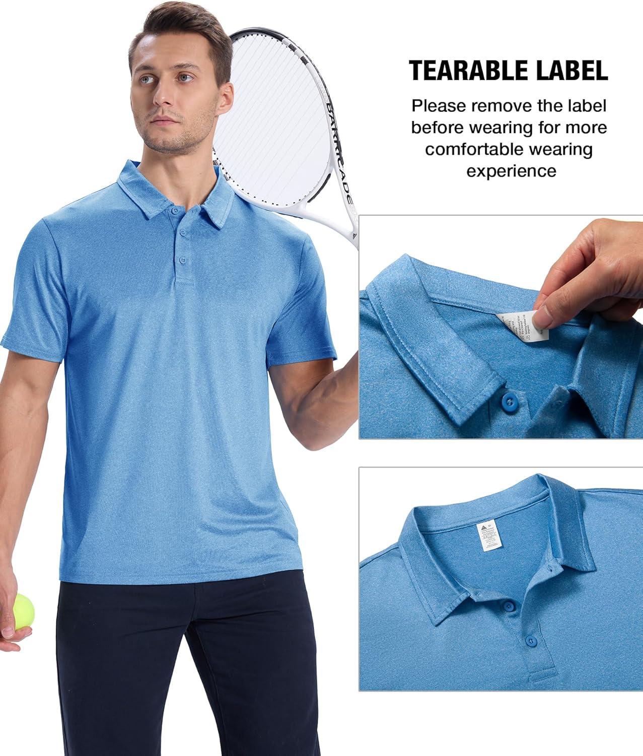 imageZITY 3 Pack Mens Polo Shirts Short Sleeve Golf Polo Moisture Wicking Performance Collared Casual Tennis Athletic TShirtIndigoTibetanSky Blue