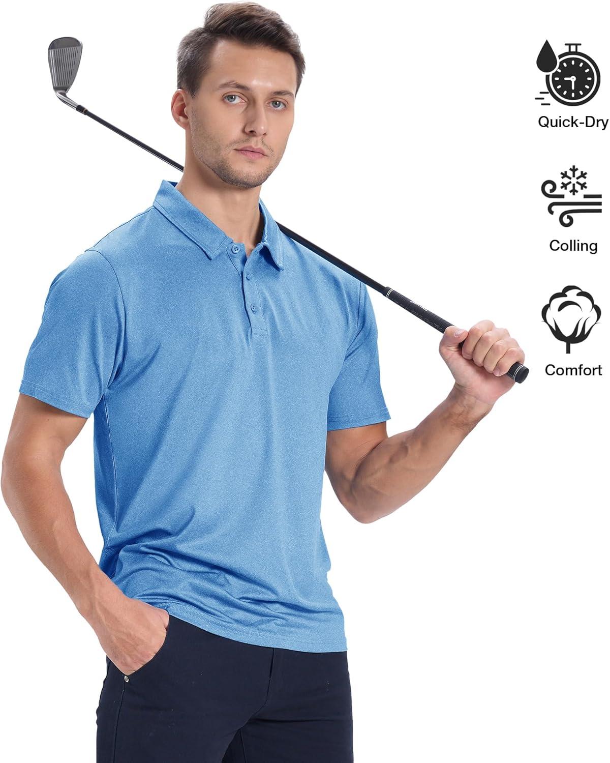 imageZITY 3 Pack Mens Polo Shirts Short Sleeve Golf Polo Moisture Wicking Performance Collared Casual Tennis Athletic TShirtIndigoTibetanSky Blue