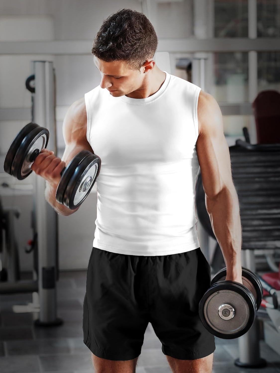 imageZITY 3 Pack Mens Sleeveless Shirts Quick Dry Tank Tops UPF 50 Workout Gym Muscle Shirt for Running Bodybuilding Summer3 White