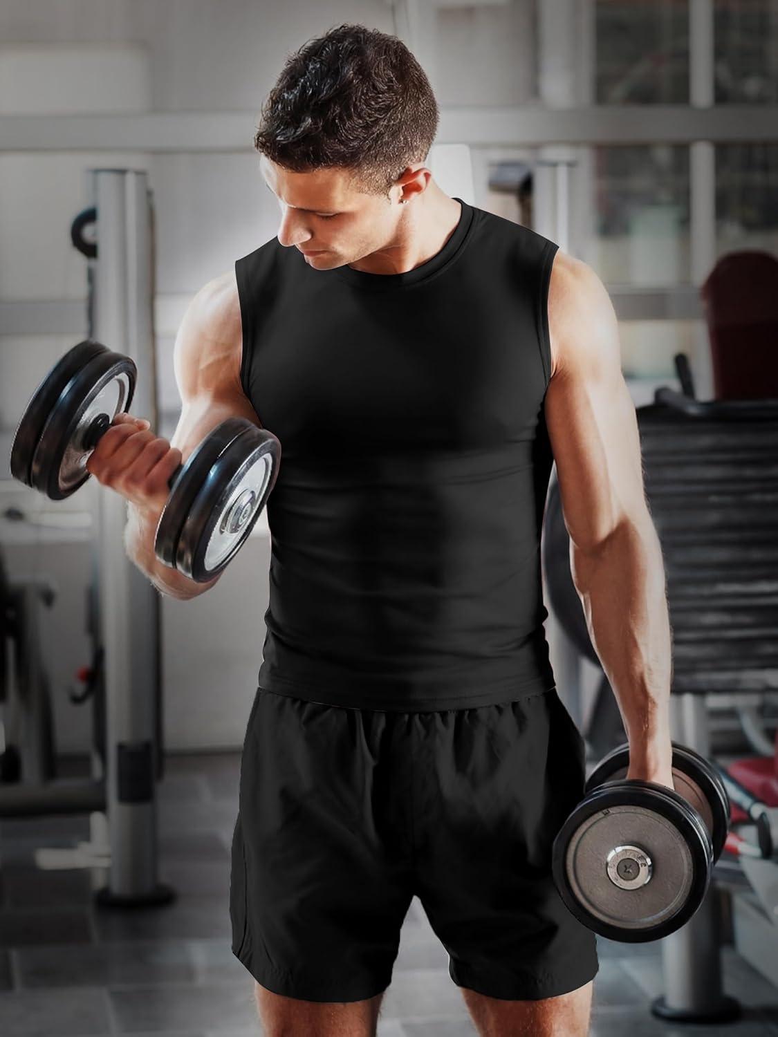 imageZITY 3 Pack Mens Sleeveless Shirts Quick Dry Tank Tops UPF 50 Workout Gym Muscle Shirt for Running Bodybuilding SummerBlackWhiteLight Blue