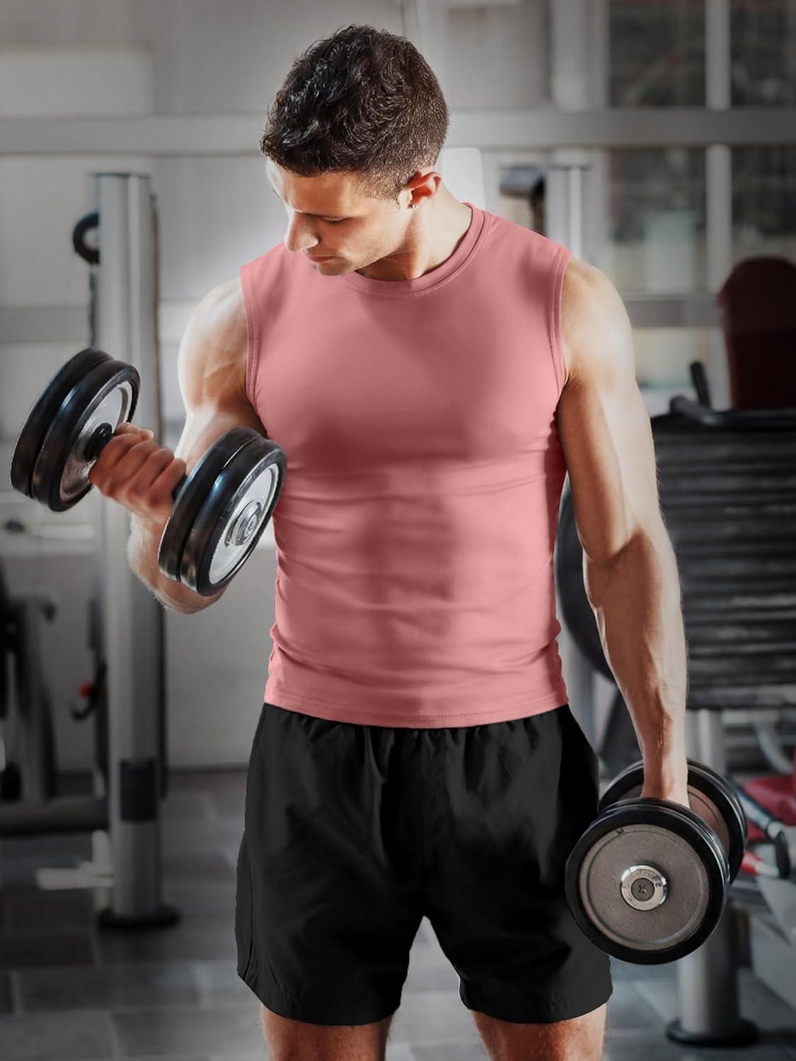 imageZITY 3 Pack Mens Sleeveless Shirts Quick Dry Tank Tops UPF 50 Workout Gym Muscle Shirt for Running Bodybuilding SummerBlackWhitePink