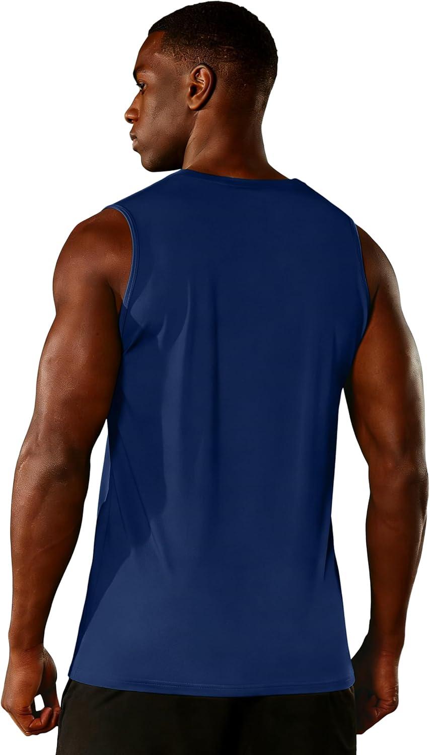 imageZITY 3 Pack Mens Sleeveless Shirts Quick Dry Tank Tops UPF 50 Workout Gym Muscle Shirt for Running Bodybuilding SummerDark BlueWhiteLight Grey