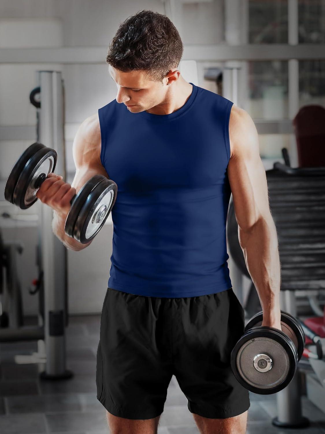 imageZITY 3 Pack Mens Sleeveless Shirts Quick Dry Tank Tops UPF 50 Workout Gym Muscle Shirt for Running Bodybuilding SummerDark BlueWhiteLight Grey