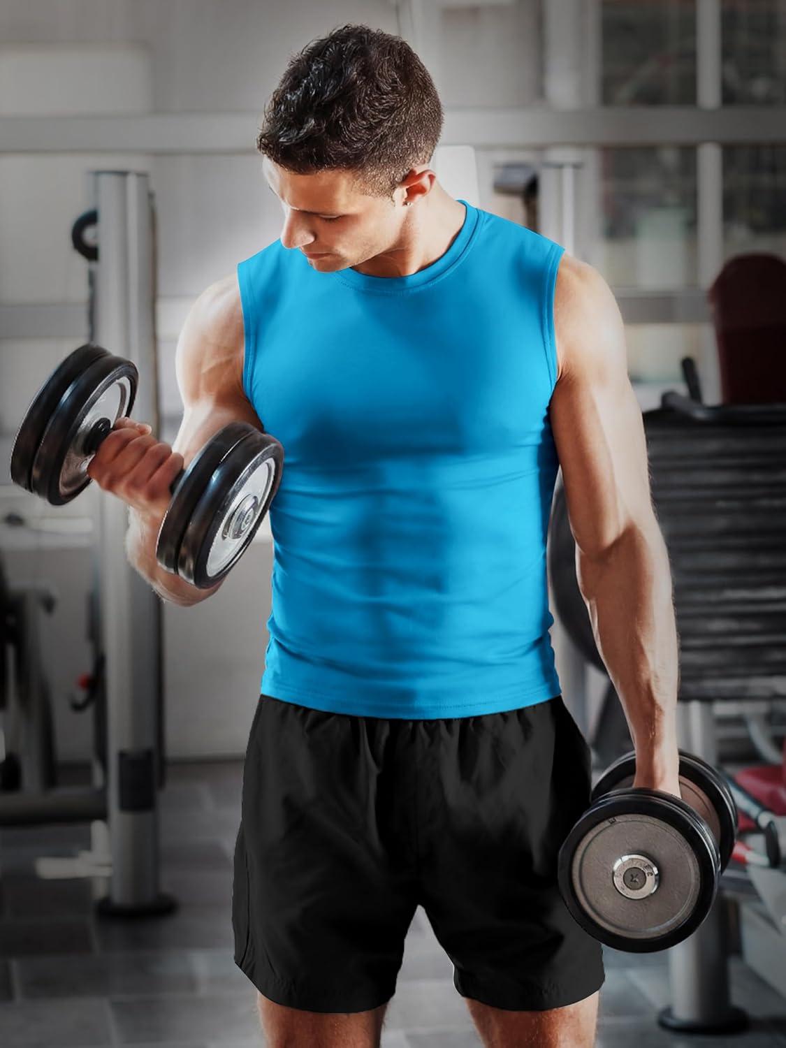 imageZITY 3 Pack Mens Sleeveless Shirts Quick Dry Tank Tops UPF 50 Workout Gym Muscle Shirt for Running Bodybuilding SummerWhiteLight GreyAzure