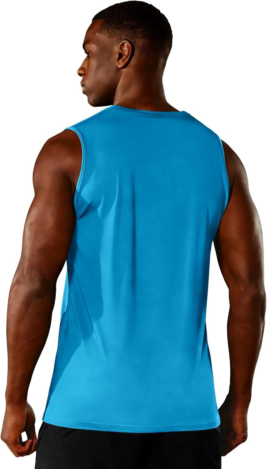 imageZITY 3 Pack Mens Sleeveless Shirts Quick Dry Tank Tops UPF 50 Workout Gym Muscle Shirt for Running Bodybuilding SummerWhiteLight GreyAzure