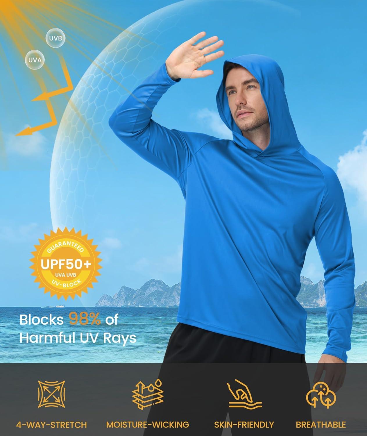 imageZITY 3 Pack Mens Sun Protection Hoodie Shirt Fishing Shirts for Men UPF 50 Long Sleeve Shirt Lightweight Rash Guard3 Packfluorescent Green Sky Blue Light Grey