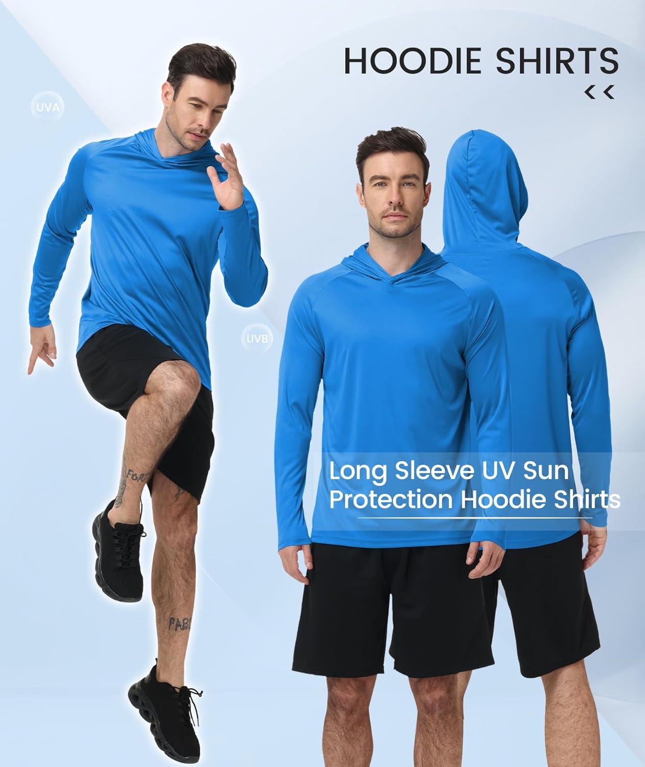 imageZITY 3 Pack Mens Sun Protection Hoodie Shirt Fishing Shirts for Men UPF 50 Long Sleeve Shirt Lightweight Rash Guard3 Packfluorescent Green Sky Blue Light Grey