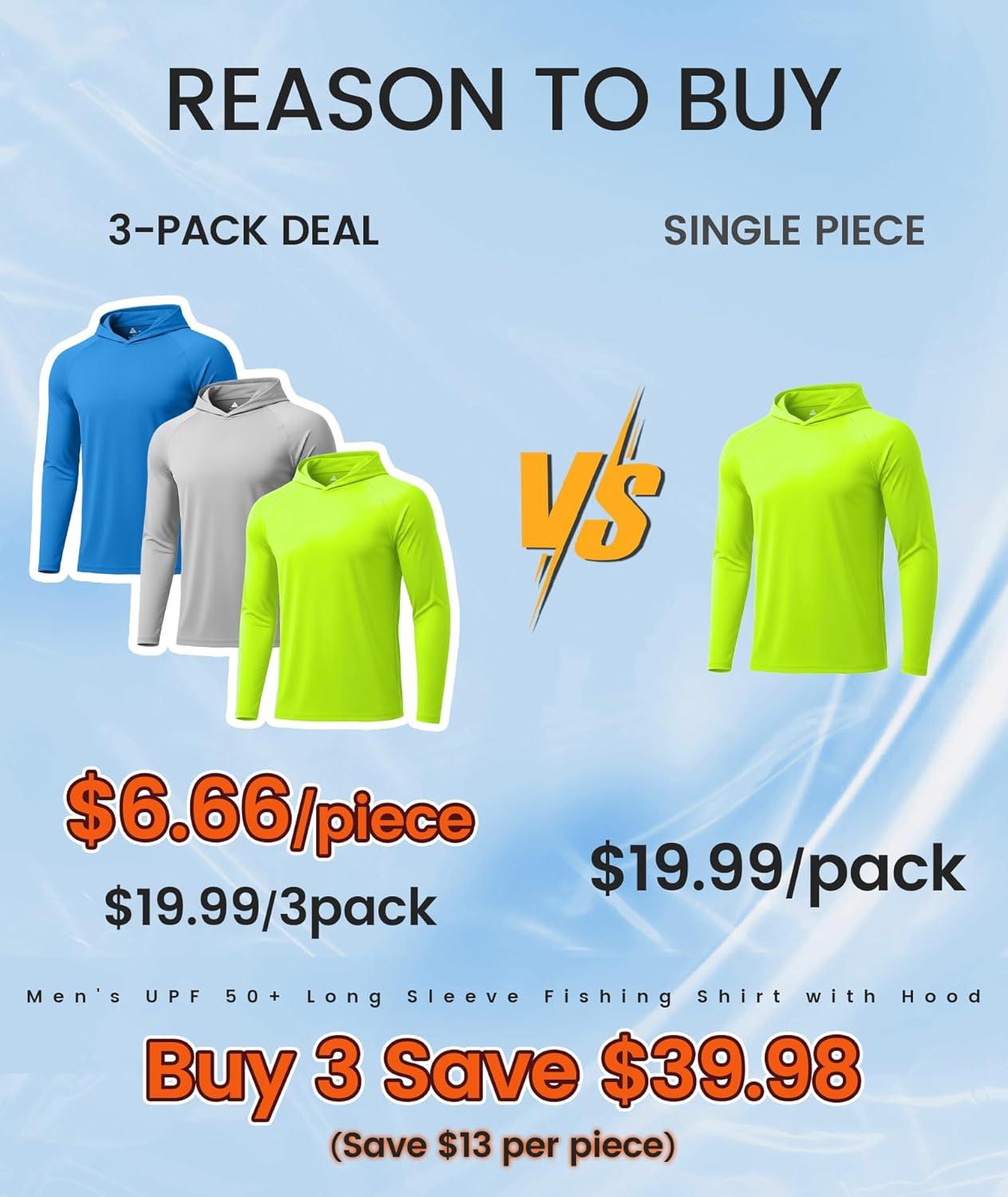 imageZITY 3 Pack Mens Sun Protection Hoodie Shirt Fishing Shirts for Men UPF 50 Long Sleeve Shirt Lightweight Rash Guard3 Packlight Grey Sky Blue Fluorescent Green