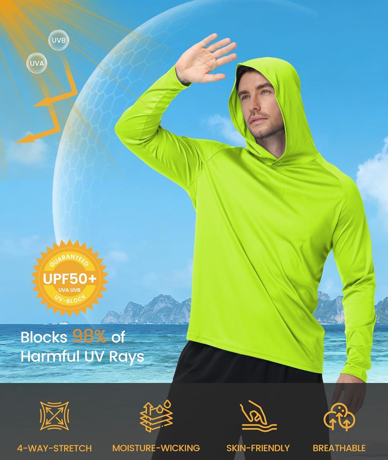 imageZITY 3 Pack Mens Sun Protection Hoodie Shirt Fishing Shirts for Men UPF 50 Long Sleeve Shirt Lightweight Rash Guard3 Packlight Grey Sky Blue Fluorescent Green