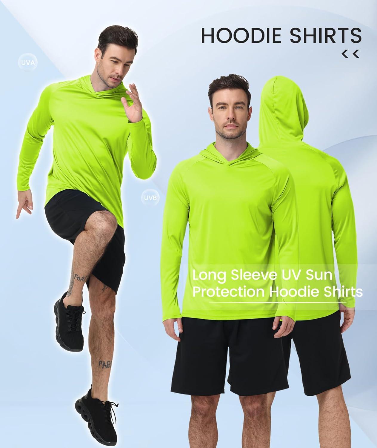 imageZITY 3 Pack Mens Sun Protection Hoodie Shirt Fishing Shirts for Men UPF 50 Long Sleeve Shirt Lightweight Rash Guard3 Packlight Grey Sky Blue Fluorescent Green