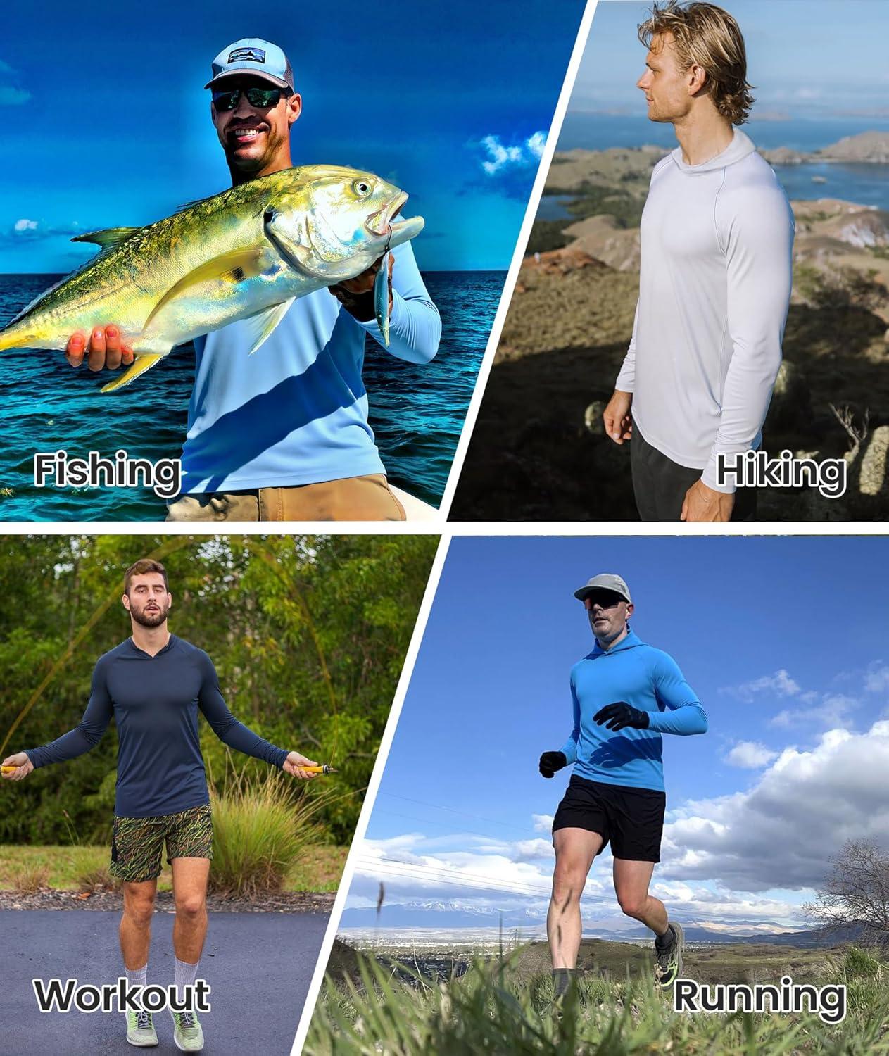 imageZITY 3 Pack Mens Sun Protection Hoodie Shirt Fishing Shirts for Men UPF 50 Long Sleeve Shirt Lightweight Rash Guard3 Packwhite Dark Grey Black
