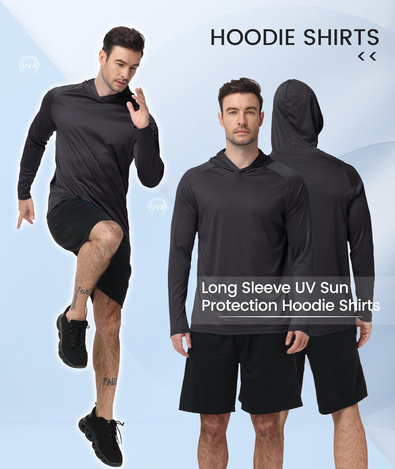 imageZITY 3 Pack Mens Sun Protection Hoodie Shirt Fishing Shirts for Men UPF 50 Long Sleeve Shirt Lightweight Rash Guard3 Packwhite Dark Grey Black