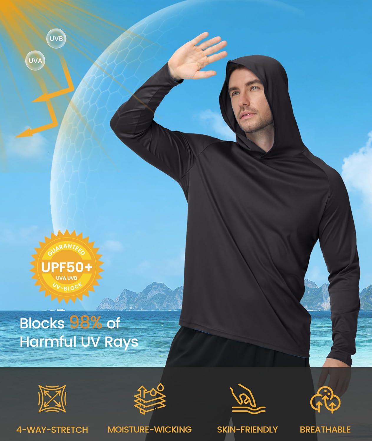 imageZITY 3 Pack Mens Sun Protection Hoodie Shirt Fishing Shirts for Men UPF 50 Long Sleeve Shirt Lightweight Rash Guard3 Packwhite Dark Grey Black