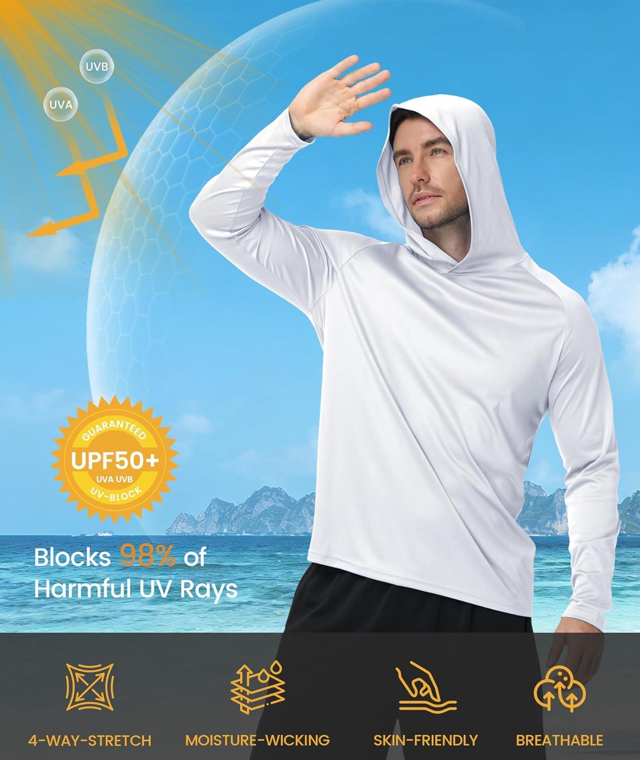 imageZITY 3 Pack Mens Sun Protection Hoodie Shirt Fishing Shirts for Men UPF 50 Long Sleeve Shirt Lightweight Rash Guard3 Packwhite Light Blue Dark Blue