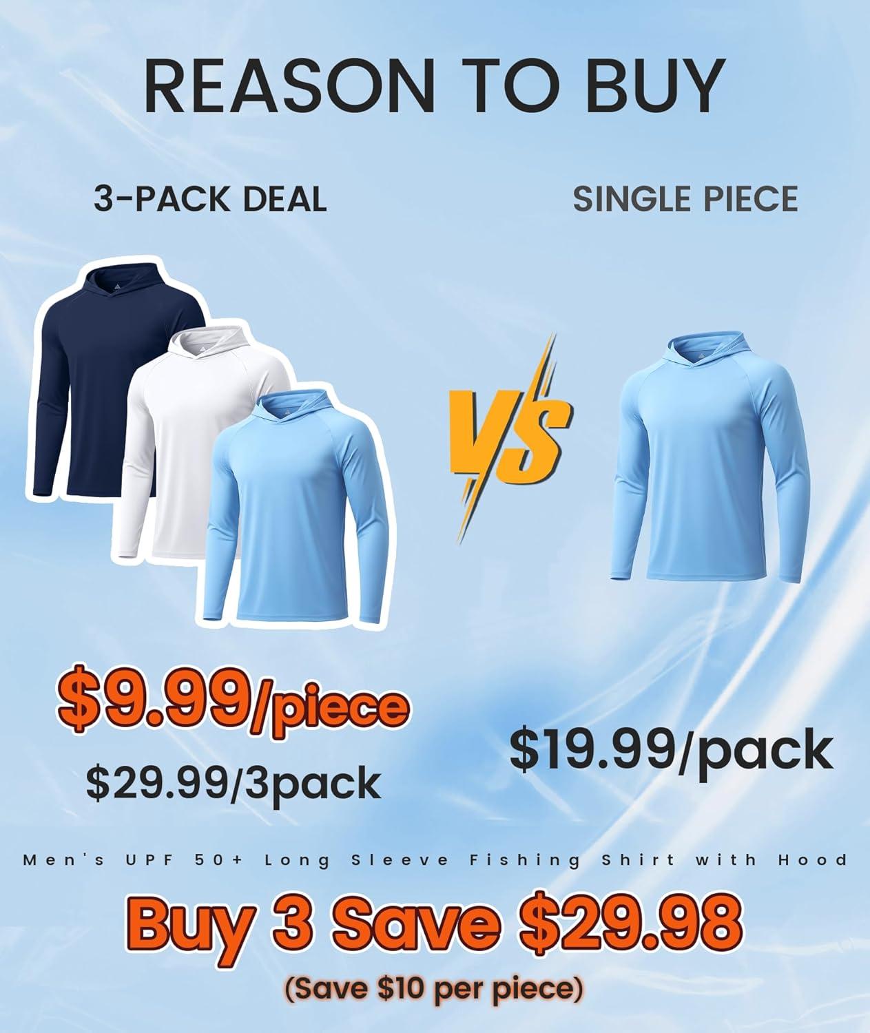 imageZITY 3 Pack Mens Sun Protection Hoodie Shirt Fishing Shirts for Men UPF 50 Long Sleeve Shirt Lightweight Rash Guard3 Packwhite Light Blue Dark Blue