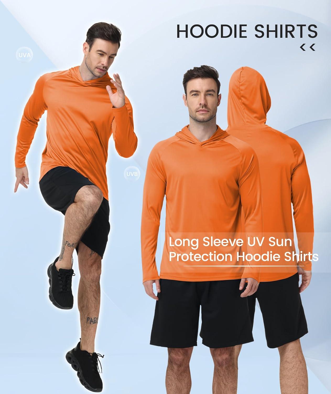 imageZITY 3 Pack Mens Sun Protection Hoodie Shirt Fishing Shirts for Men UPF 50 Long Sleeve Shirt Lightweight Rash Guard3 Packwhite Light Grey Orange