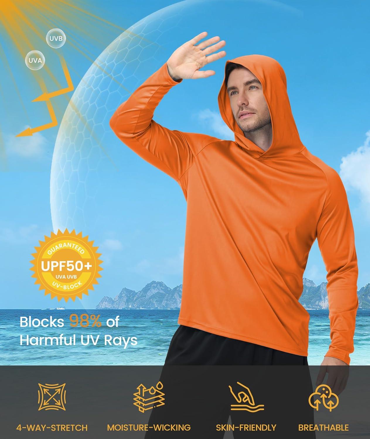 imageZITY 3 Pack Mens Sun Protection Hoodie Shirt Fishing Shirts for Men UPF 50 Long Sleeve Shirt Lightweight Rash Guard3 Packwhite Light Grey Orange