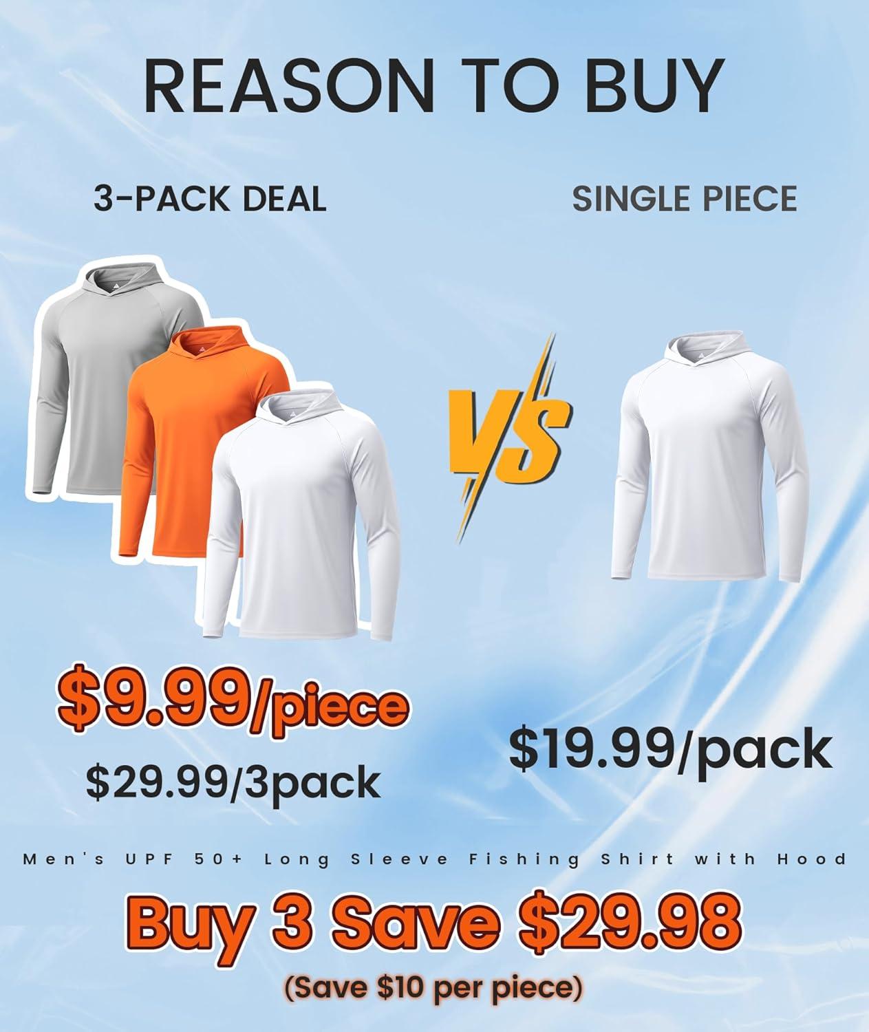 imageZITY 3 Pack Mens Sun Protection Hoodie Shirt Fishing Shirts for Men UPF 50 Long Sleeve Shirt Lightweight Rash Guard3 Packwhite Light Grey Orange