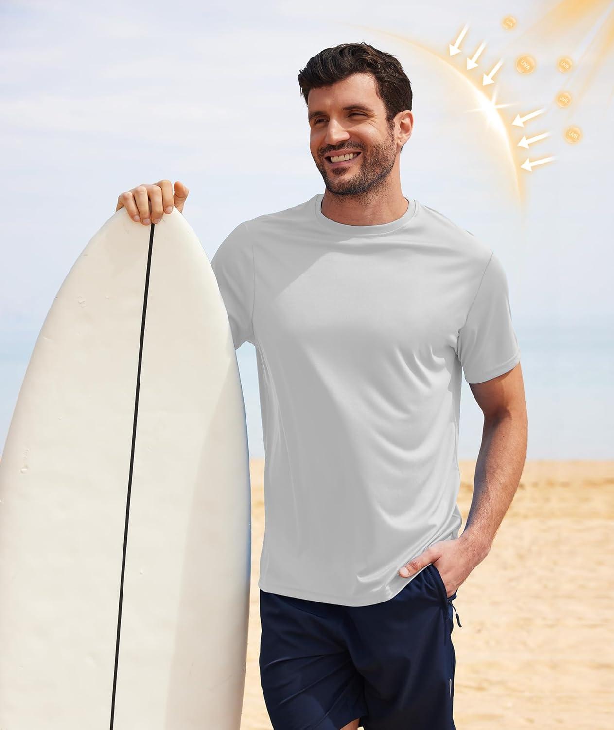 imageZITY 3 Pack T Shirts for Men UPF 50 Workout Swim Shirt Fast Dry Moisture Wicking Athletic TShirts for Running Gym3 Packlight Gray Light Blue Dark Gray