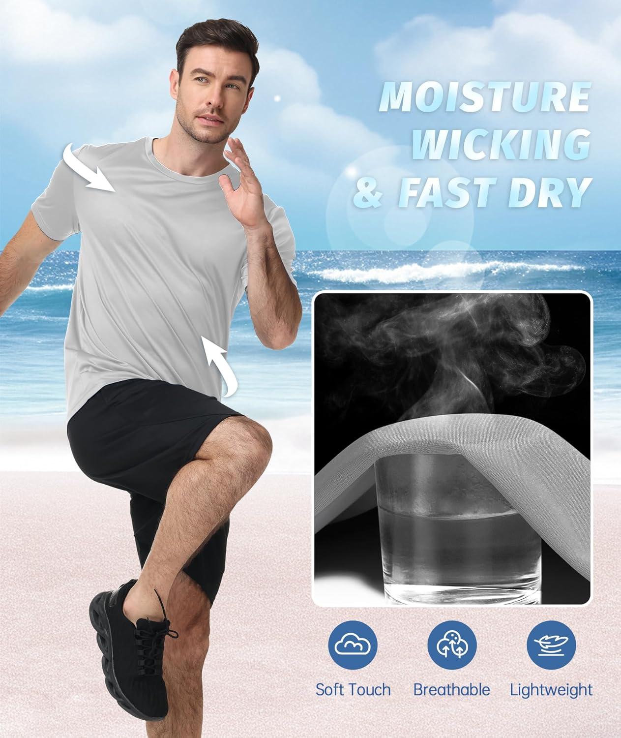 imageZITY 3 Pack T Shirts for Men UPF 50 Workout Swim Shirt Fast Dry Moisture Wicking Athletic TShirts for Running Gym3 Packlight Gray Light Blue Dark Gray
