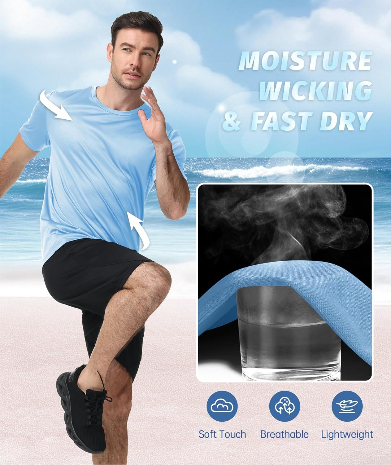 imageZITY 3 Pack T Shirts for Men UPF 50 Workout Swim Shirt Fast Dry Moisture Wicking Athletic TShirts for Running Gym3 Packlight Gray Light Blue White