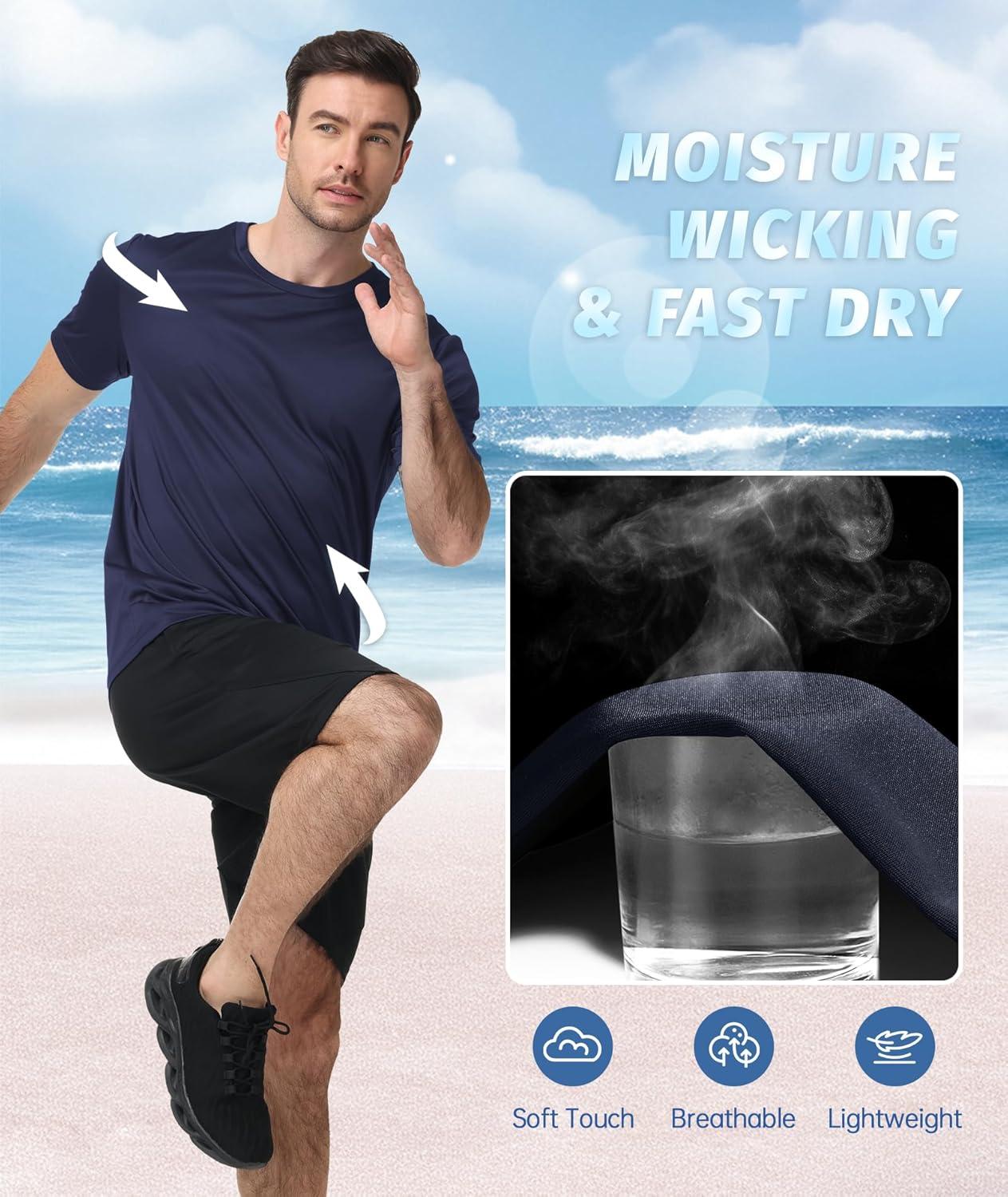 imageZITY 3 Pack T Shirts for Men UPF 50 Workout Swim Shirt Fast Dry Moisture Wicking Athletic TShirts for Running Gym3 Packwhite Light Blue Dark Blue
