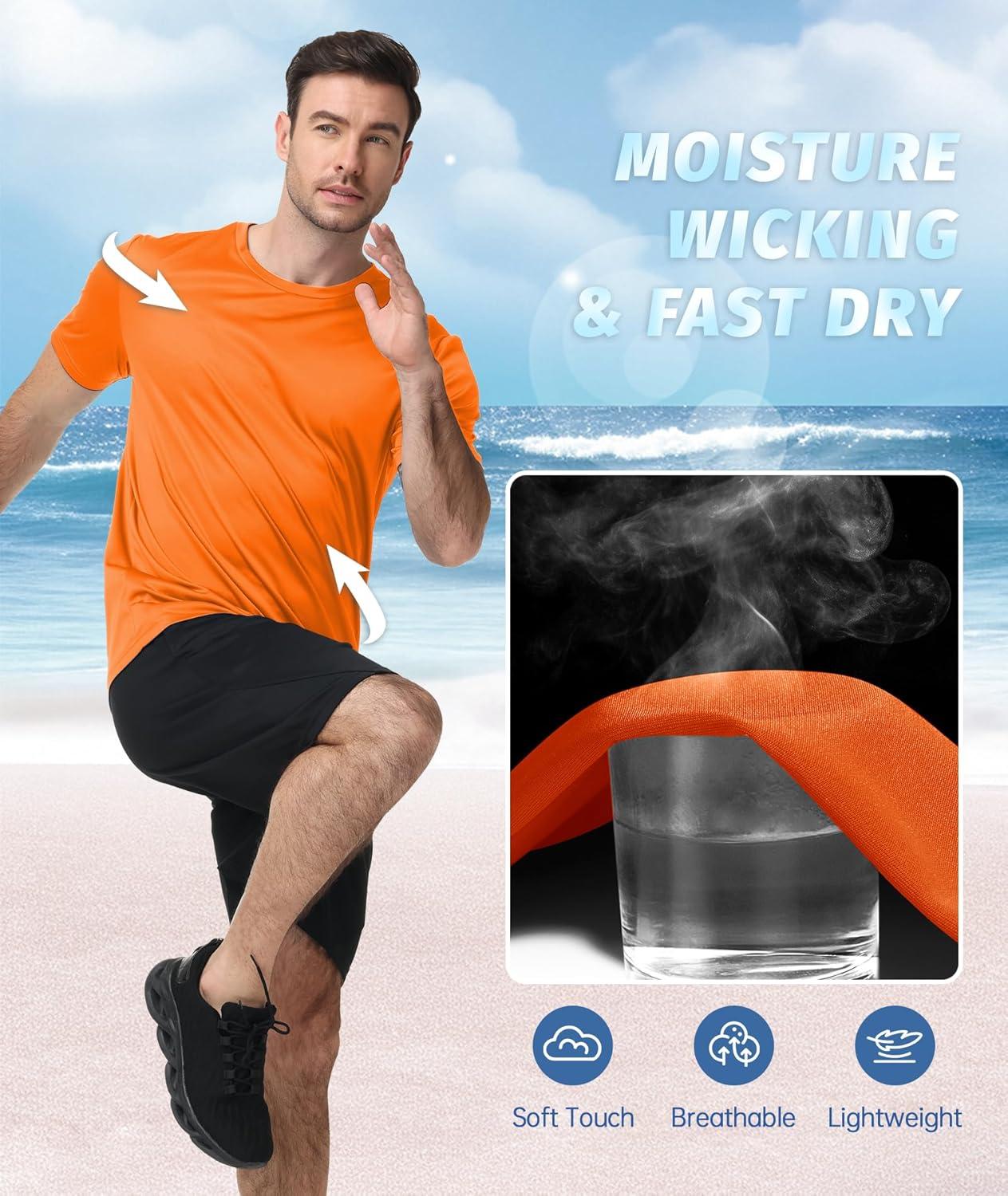 imageZITY 3 Pack T Shirts for Men UPF 50 Workout Swim Shirt Fast Dry Moisture Wicking Athletic TShirts for Running Gym3 Packwhite Light Gray Orange