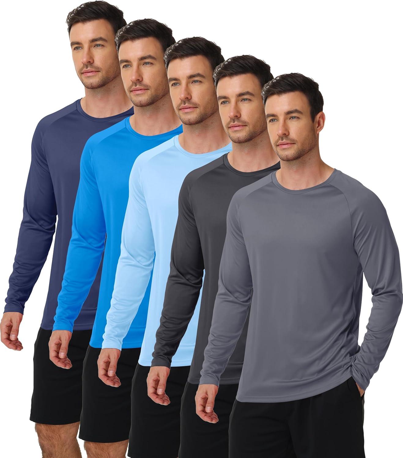 imageZITY 5 Pack Long Sleeve Shirts for Men UPF 50 Sun Protection Fast Dry Lightweight Fishing Swim Rash Guard Workout Shirt5 Packlight BlueSky BlueDark BlueDark GreyBlack