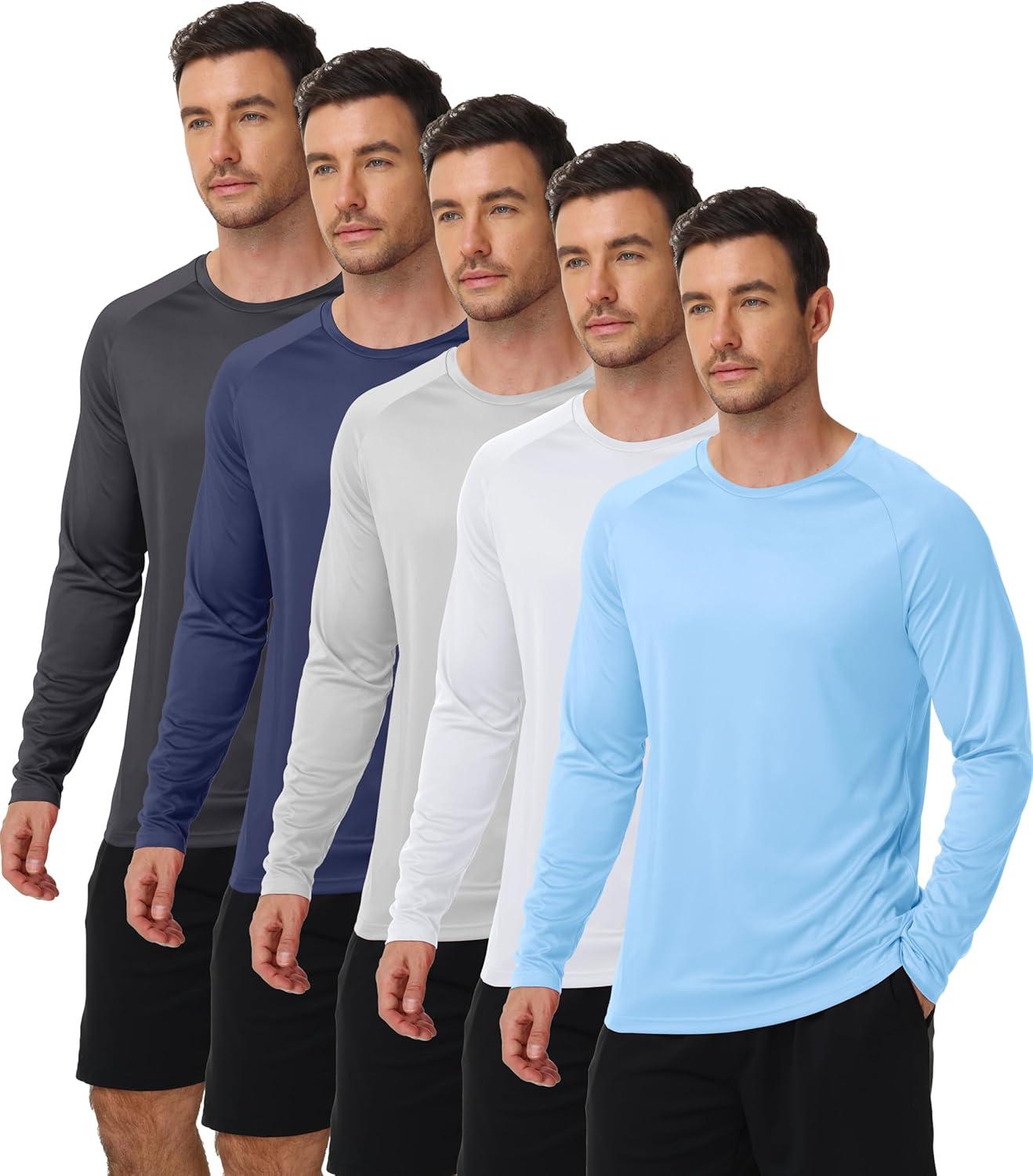 imageZITY 5 Pack Long Sleeve Shirts for Men UPF 50 Sun Protection Fast Dry Lightweight Fishing Swim Rash Guard Workout Shirt5 Packlight BlueWhiteLight GreyDark BlueBlack