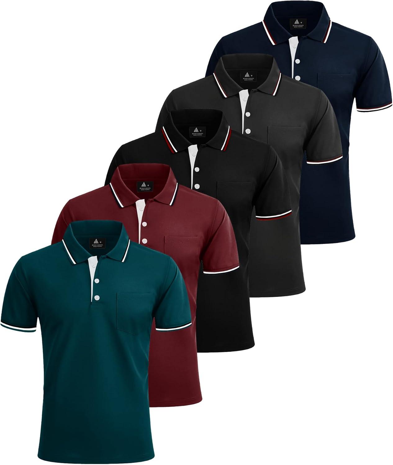 imageZITY 5 Pack Men Polo Shirts Short Sleeve with Pocket Wicking Golf Shirts for Men Casual Collared TShirtsBlack Darkblue Winered Darkgray Navyblue