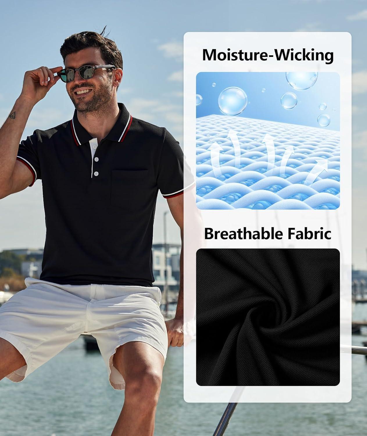 imageZITY 5 Pack Men Polo Shirts Short Sleeve with Pocket Wicking Golf Shirts for Men Casual Collared TShirtsDarkblue Sapphireblue White Darkgray Black