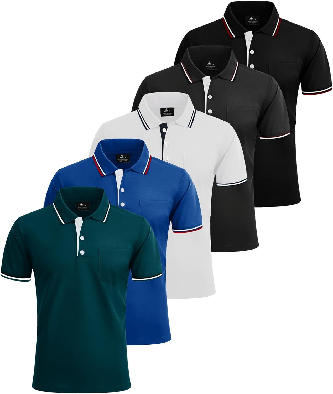 imageZITY 5 Pack Men Polo Shirts Short Sleeve with Pocket Wicking Golf Shirts for Men Casual Collared TShirtsDarkblue Sapphireblue White Darkgray Black