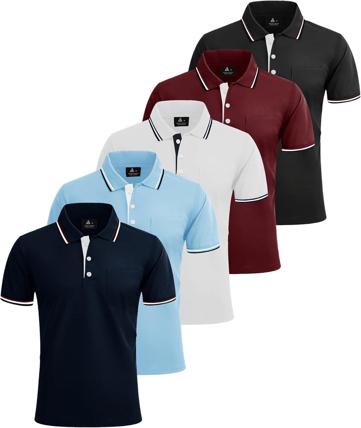 imageZITY 5 Pack Men Polo Shirts Short Sleeve with Pocket Wicking Golf Shirts for Men Casual Collared TShirtsNavy Moonblue White Winered Darkgrey