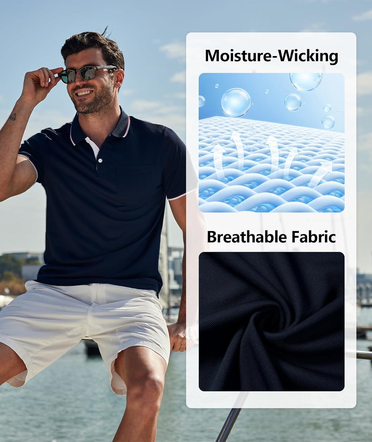 imageZITY 5 Pack Men Polo Shirts Short Sleeve with Pocket Wicking Golf Shirts for Men Casual Collared TShirtsNavy Moonblue White Winered Darkgrey
