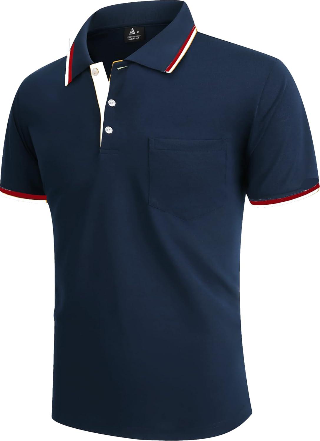 imageZITY 5 Pack Men Polo Shirts Short Sleeve with Pocket Wicking Golf Shirts for Men Casual Collared TShirtsNavy Moonblue White Winered Darkgrey