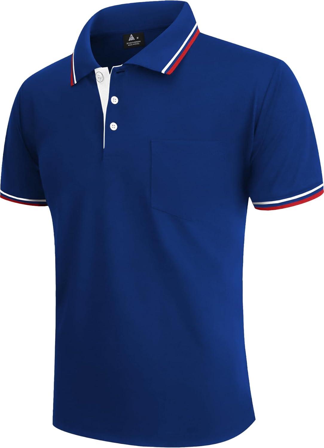 imageZITY 5 Pack Men Polo Shirts Short Sleeve with Pocket Wicking Golf Shirts for Men Casual Collared TShirtsSapphireblue Moonblue White Darkgray Black