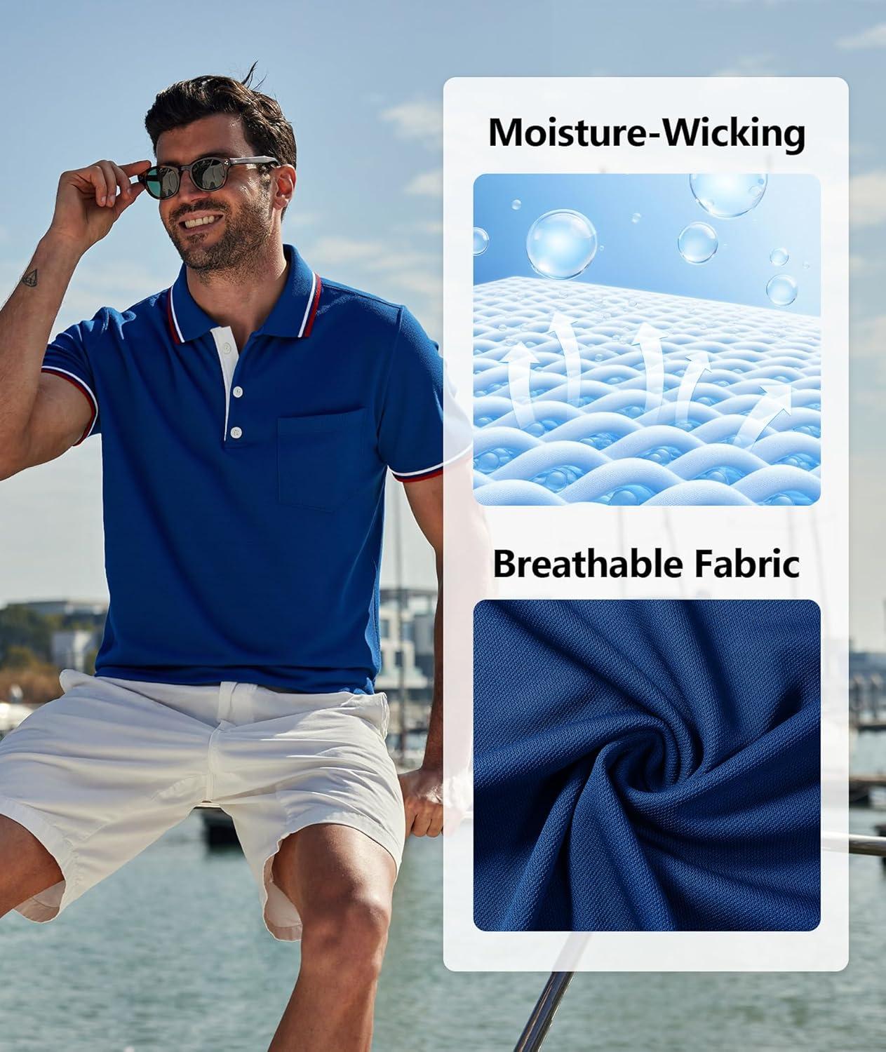 imageZITY 5 Pack Men Polo Shirts Short Sleeve with Pocket Wicking Golf Shirts for Men Casual Collared TShirtsSapphireblue Moonblue White Darkgray Black