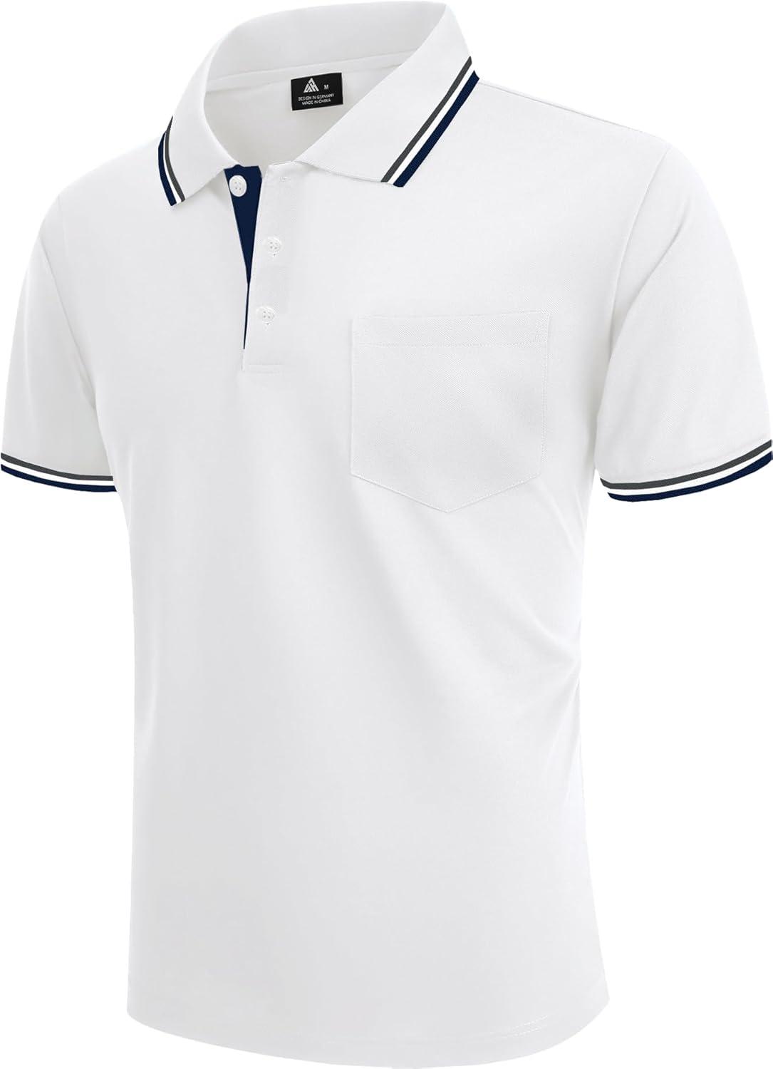 imageZITY 5 Pack Men Polo Shirts Short Sleeve with Pocket Wicking Golf Shirts for Men Casual Collared TShirtsWhite Emeraldblue Moonblue Bluegreen Darkblue